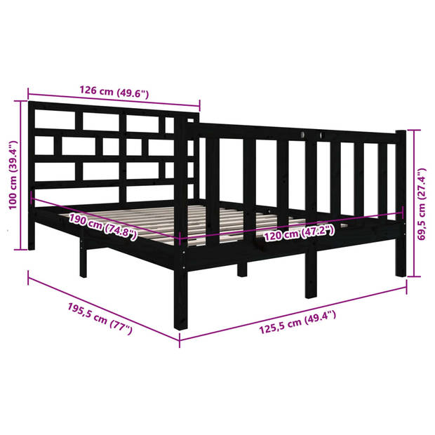 vidaXL Bedframe massief grenenhout zwart 120x190 cm