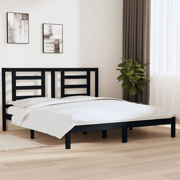 vidaXL Bedframe massief hout zwart 180x200 cm