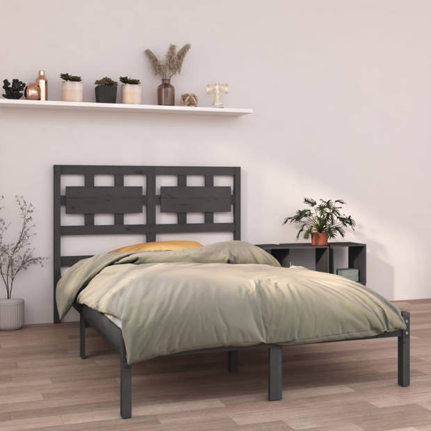 vidaXL Bedframe massief hout grijs 150x200 cm