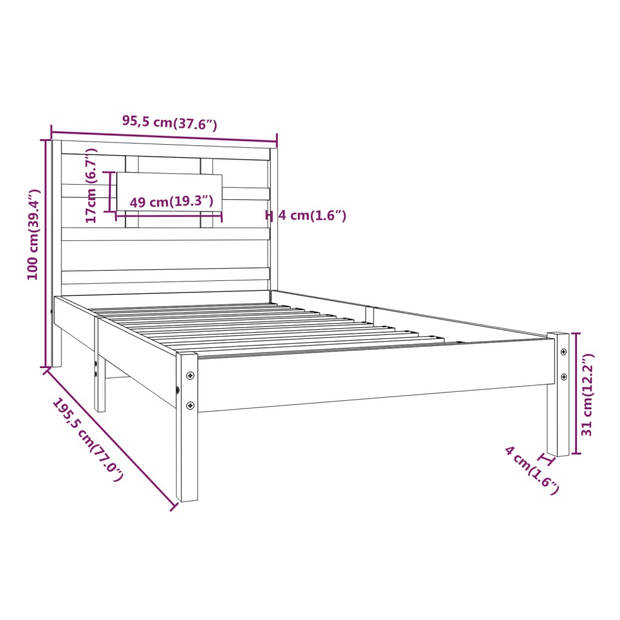 vidaXL Bedframe massief hout zwart 90x190 cm