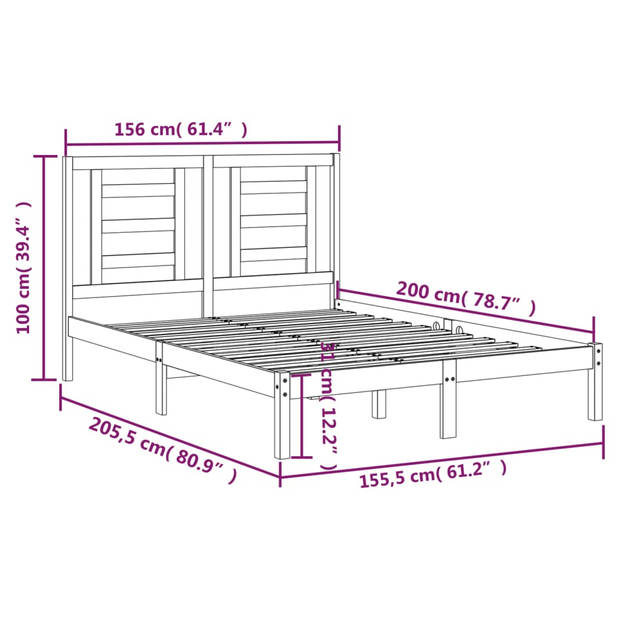 vidaXL Bedframe zonder matras massief grenenhout wit 150x200 cm