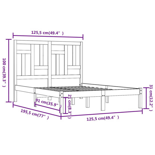 vidaXL Bedframe massief hout zwart 120x190 cm