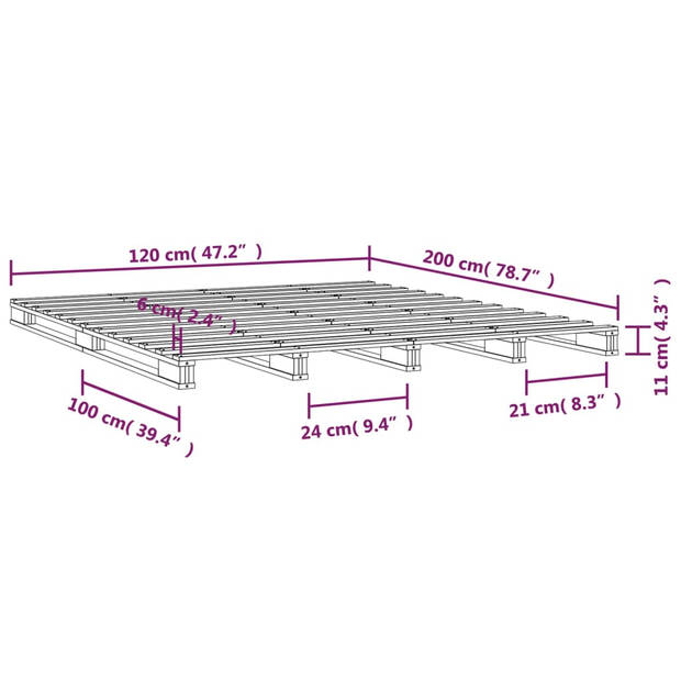 vidaXL Palletbed massief grenenhout grijs 120x200 cm