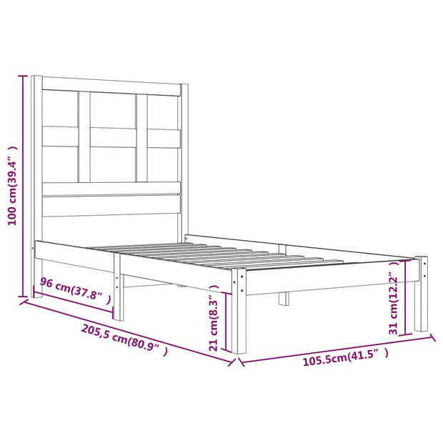 vidaXL Bedframe massief grenenhout 100x200 cm