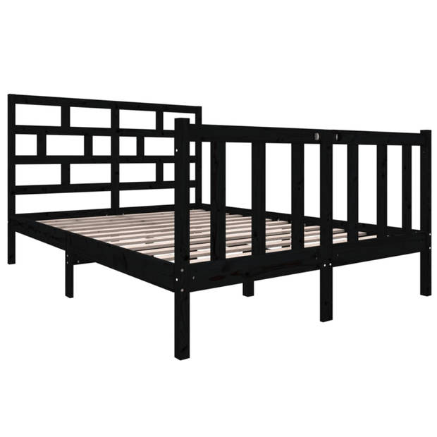 vidaXL Bedframe massief grenenhout zwart 140x190 cm