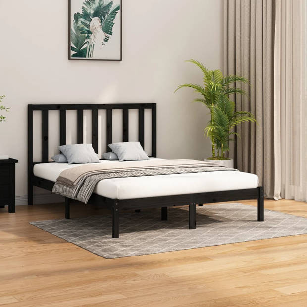 vidaXL Bedframe massief hout zwart 140x200 cm