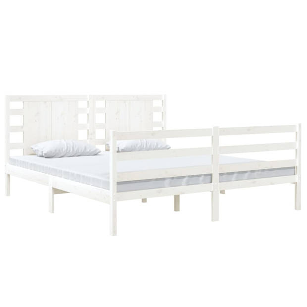 vidaXL Bedframe massief grenenhout wit 135x190 cm 4FT6 Double