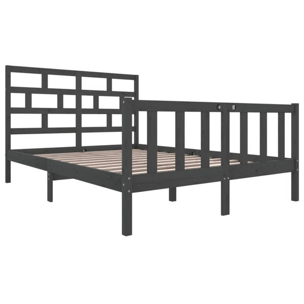 vidaXL Bedframe massief grenenhout grijs 150x200 cm