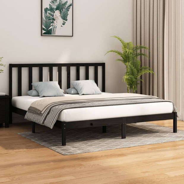 vidaXL Bedframe massief hout zwart 180x200 cm