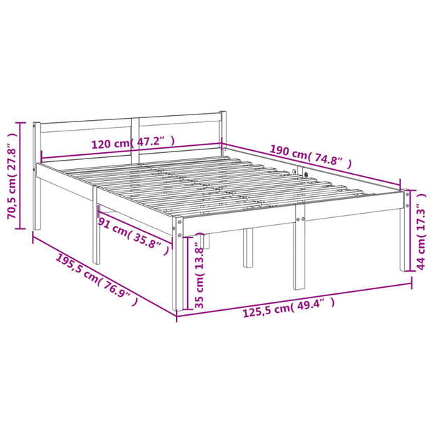 vidaXL Seniorenbed massief grenenhout wit 120x190 cm