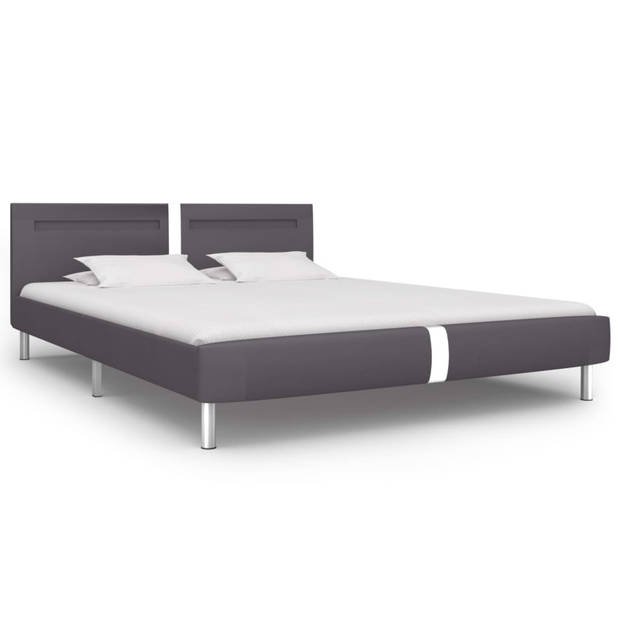 vidaXL Bedframe met LED kunstleer grijs 180x200 cm