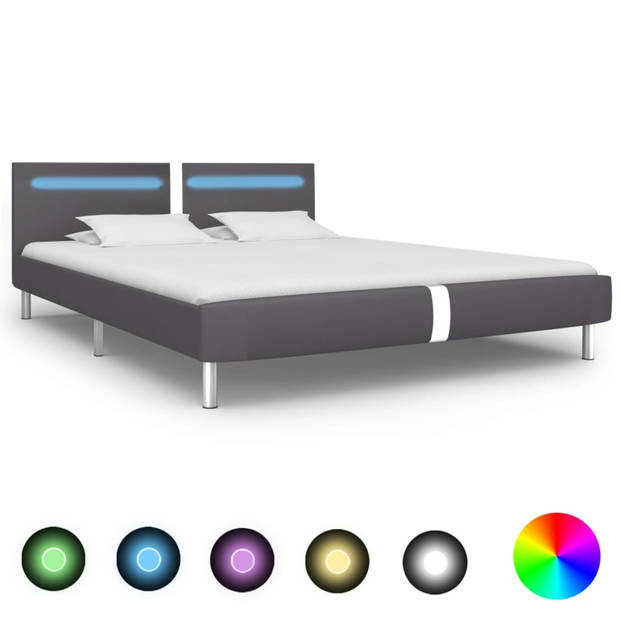 vidaXL Bedframe met LED kunstleer grijs 180x200 cm