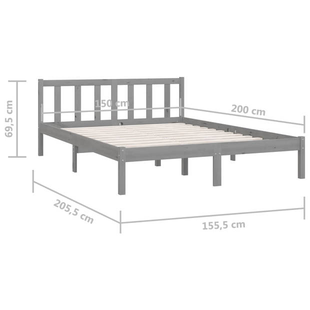 vidaXL Bedframe massief grenenhout grijs 150x200 cm