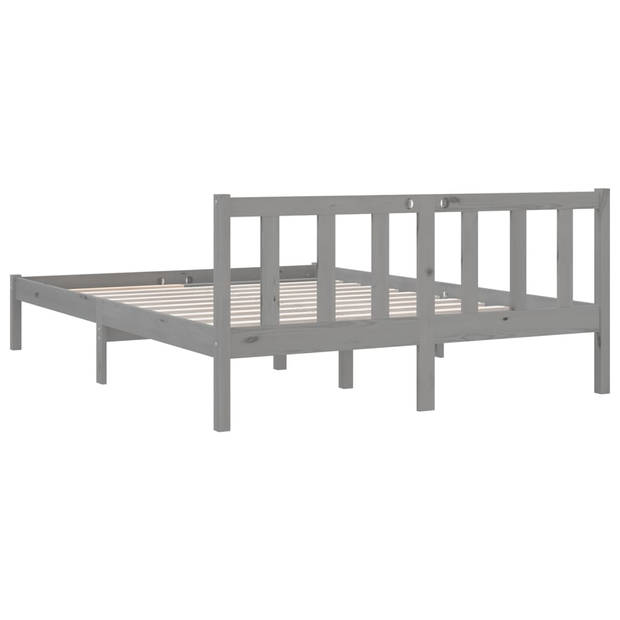 vidaXL Bedframe massief grenenhout grijs 150x200 cm