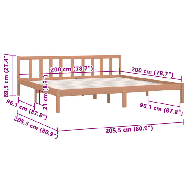 vidaXL Bedframe massief grenenhout honingbruin 200x200 cm