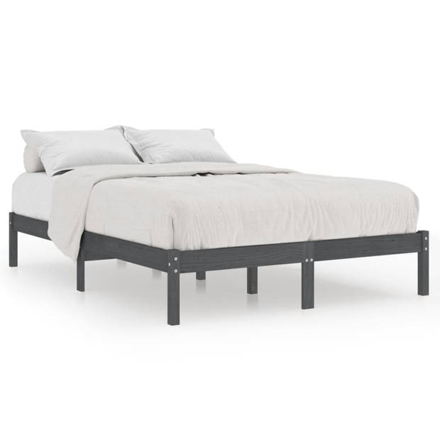 vidaXL Bedframe massief grenenhout grijs 140x190 cm