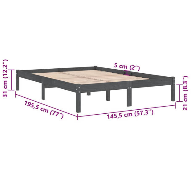 vidaXL Bedframe massief grenenhout grijs 140x190 cm