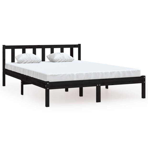 vidaXL Bedframe massief grenenhout zwart 135x190 cm