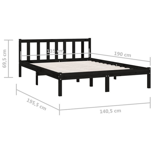 vidaXL Bedframe massief grenenhout zwart 135x190 cm