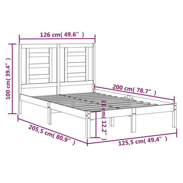 vidaXL Bedframe zonder matras massief grenenhout wit 120x200 cm