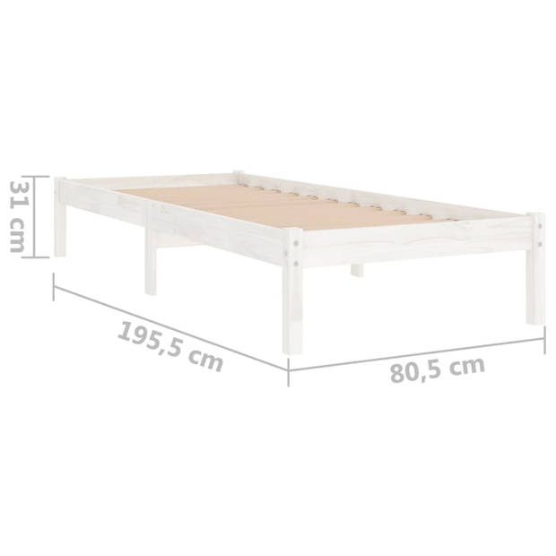 vidaXL Bedframe massief hout wit 75x190 cm