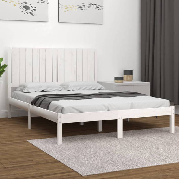 vidaXL Bedframe massief grenenhout wit 140x200 cm