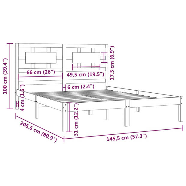 vidaXL Bedframe massief grenenhout zwart 140x200 cm