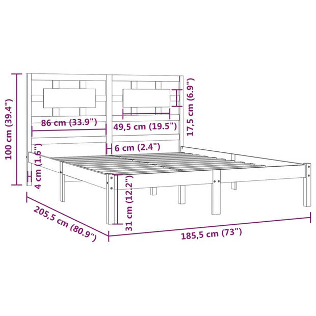 vidaXL Bedframe massief grenenhout wit 180x200 cm