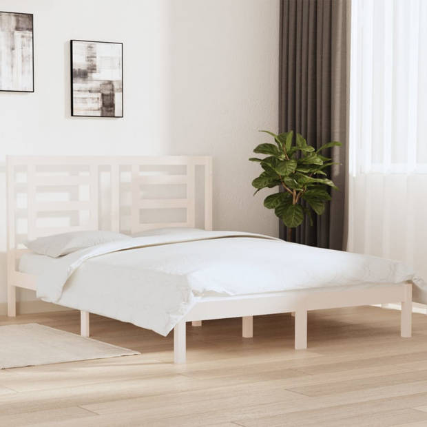 vidaXL Bedframe massief grenenhout wit 160x200 cm