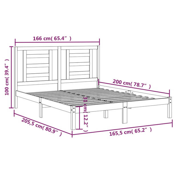 vidaXL Bedframe massief grenenhout wit 160x200 cm