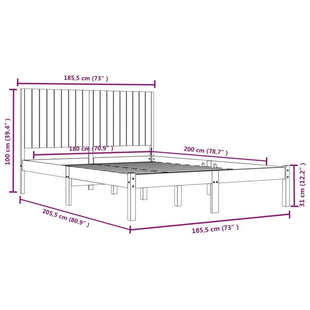 vidaXL Bedframe massief hout wit 180x200 cm