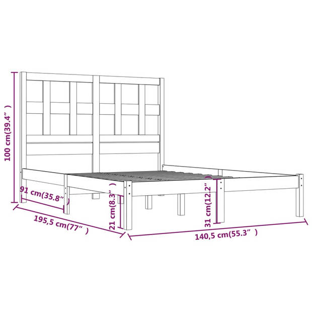 vidaXL Bedframe zonder matras massief grenenhout 135x190 cm