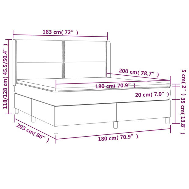 vidaXL Boxspring met matras en LED stof zwart 180x200 cm