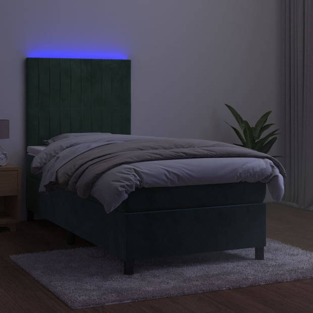 vidaXL Boxspring met matras en LED fluweel donkergroen 80x200 cm