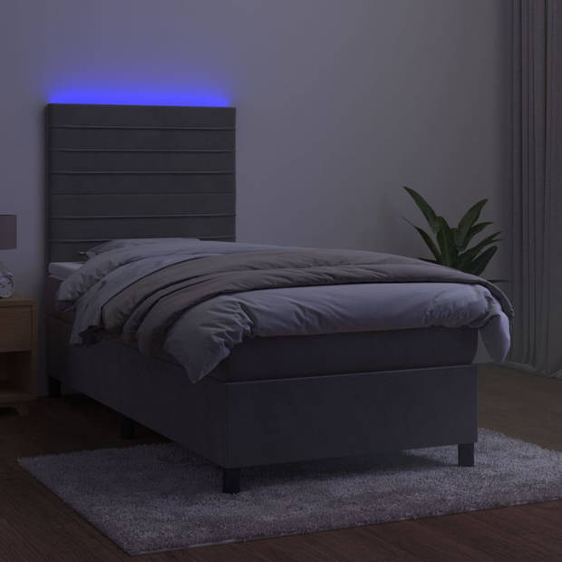 vidaXL Boxspring met matras en LED fluweel lichtgrijs 90x200 cm