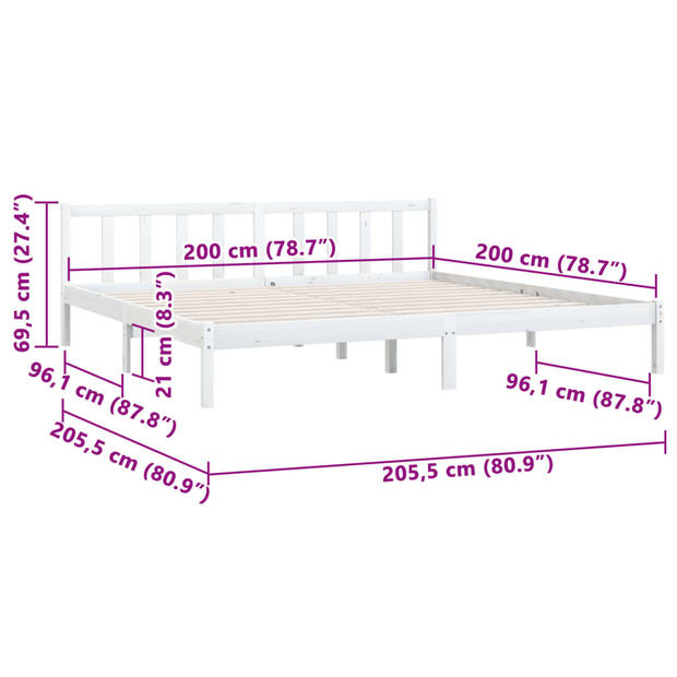 vidaXL Bedframe massief grenenhout wit 200x200 cm