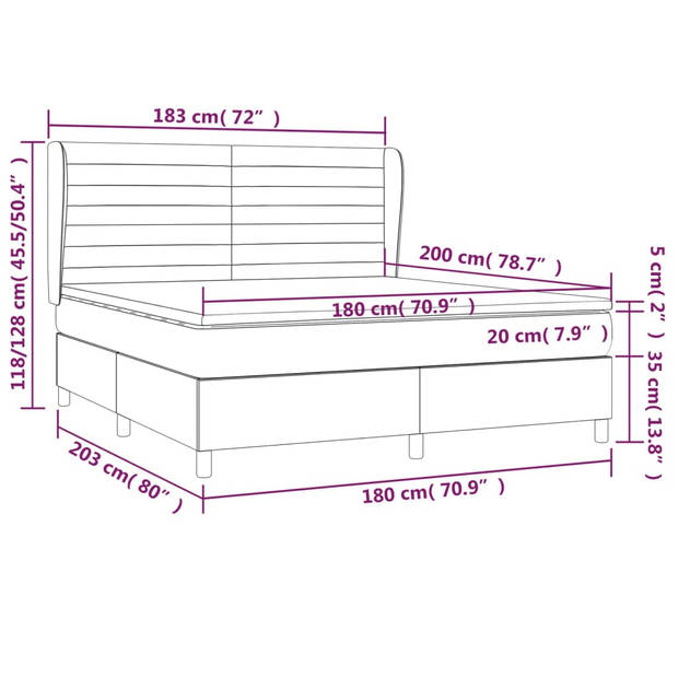 vidaXL Boxspring met matras fluweel lichtgrijs 180x200 cm