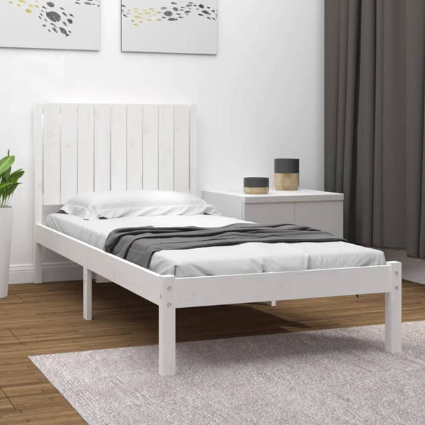 vidaXL Bedframe massief grenenhout wit 90x200 cm