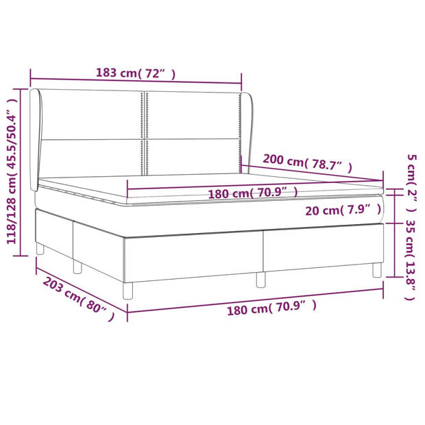 vidaXL Boxspring met matras stof taupe 180x200 cm