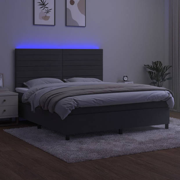 vidaXL Boxspring met matras en LED fluweel donkergrijs 180x200 cm