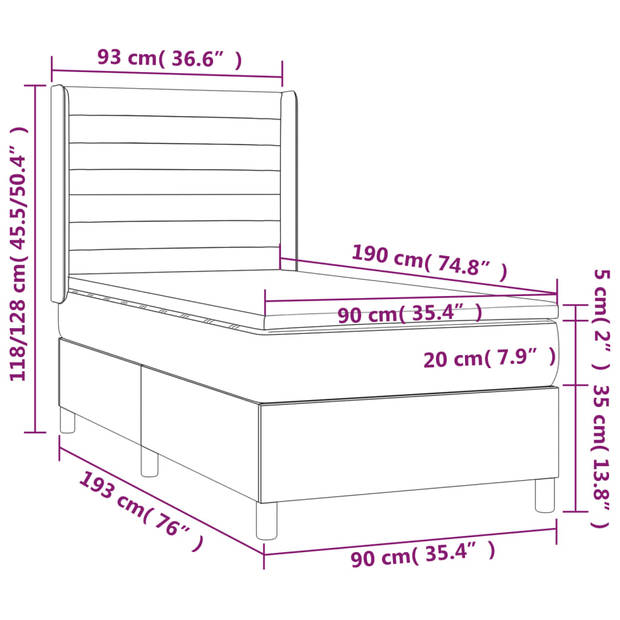 vidaXL Boxspring met matras en LED stof taupe 90x190 cm