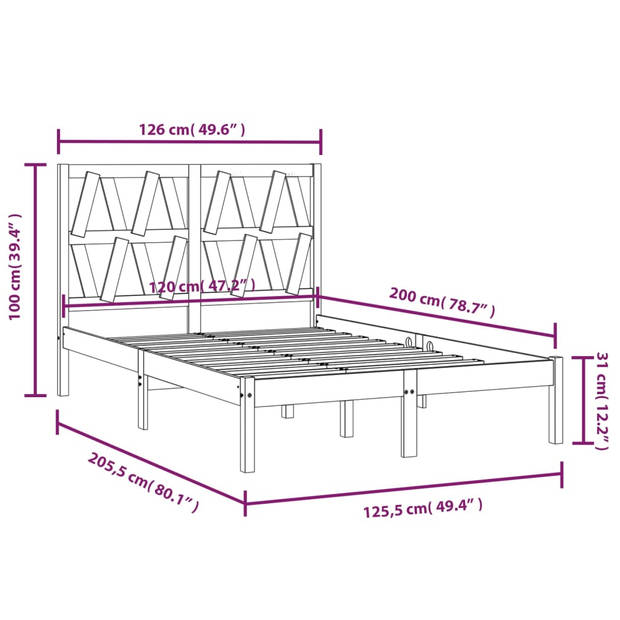 vidaXL Bedframe massief grenenhout zwart 120x200 cm