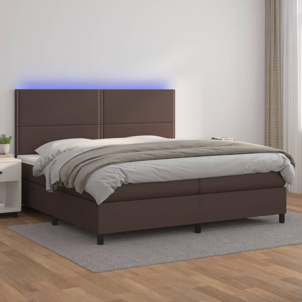 vidaXL Boxspring met matras en LED kunstleer bruin 200x200 cm