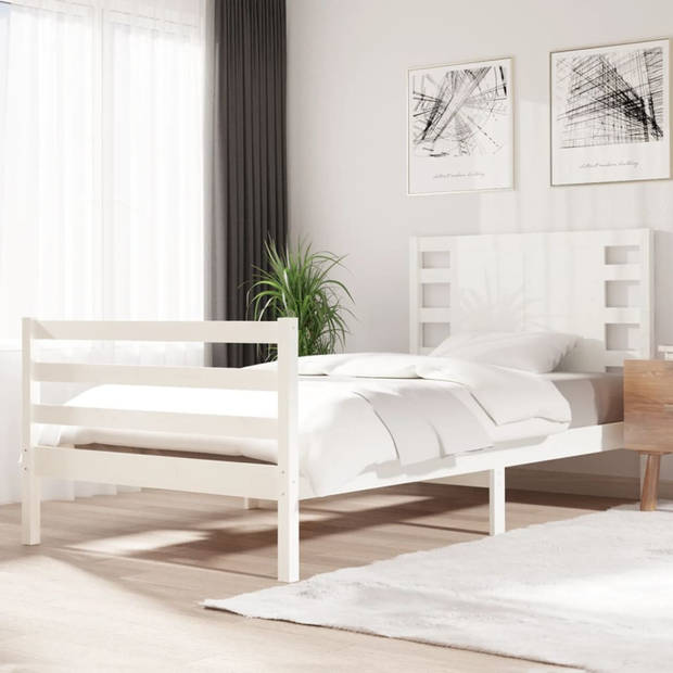 vidaXL Bedframe zonder matras massief grenenhout wit 90x200 cm