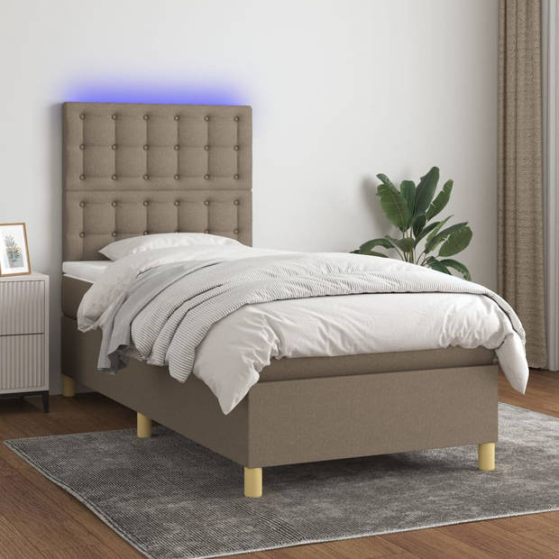 vidaXL Boxspring met matras en LED stof taupe 100x200 cm