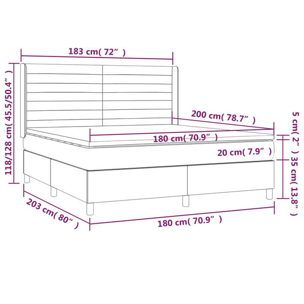 vidaXL Boxspring met matras en LED fluweel donkergrijs 180x200 cm