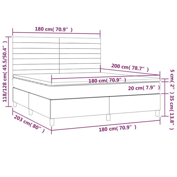 vidaXL Boxspring met matras fluweel lichtgrijs 180x200 cm