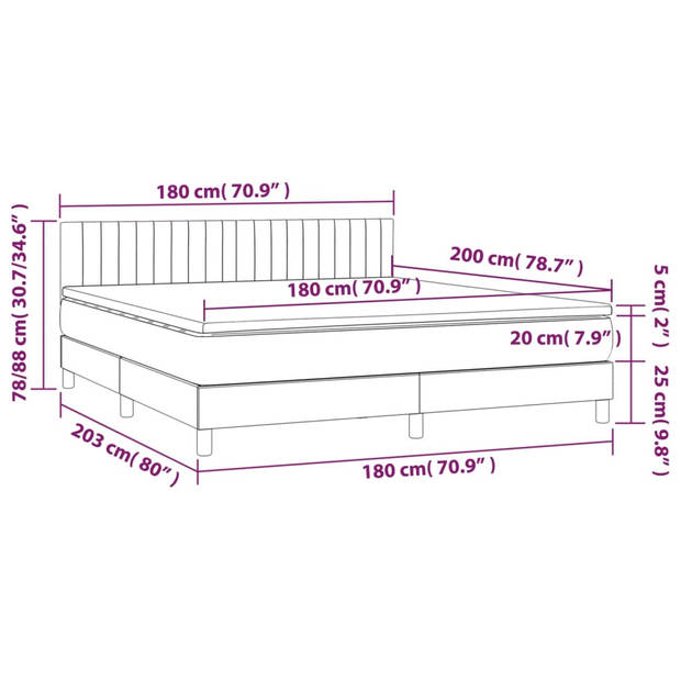 vidaXL Boxspring met matras en LED fluweel donkergroen 180x200 cm