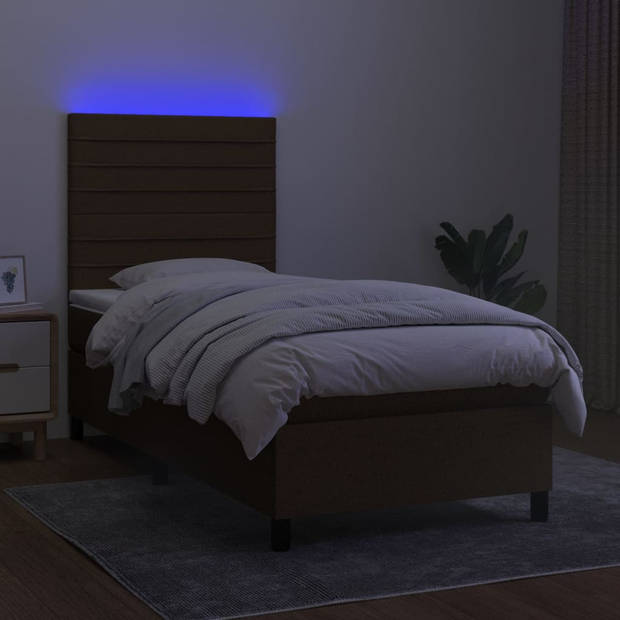 vidaXL Boxspring met matras en LED stof donkerbruin 100x200 cm