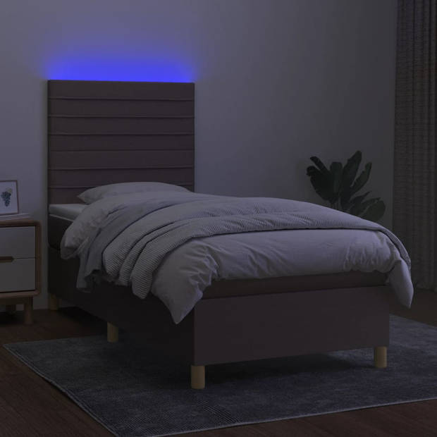 vidaXL Boxspring met matras en LED stof taupe 90x190 cm